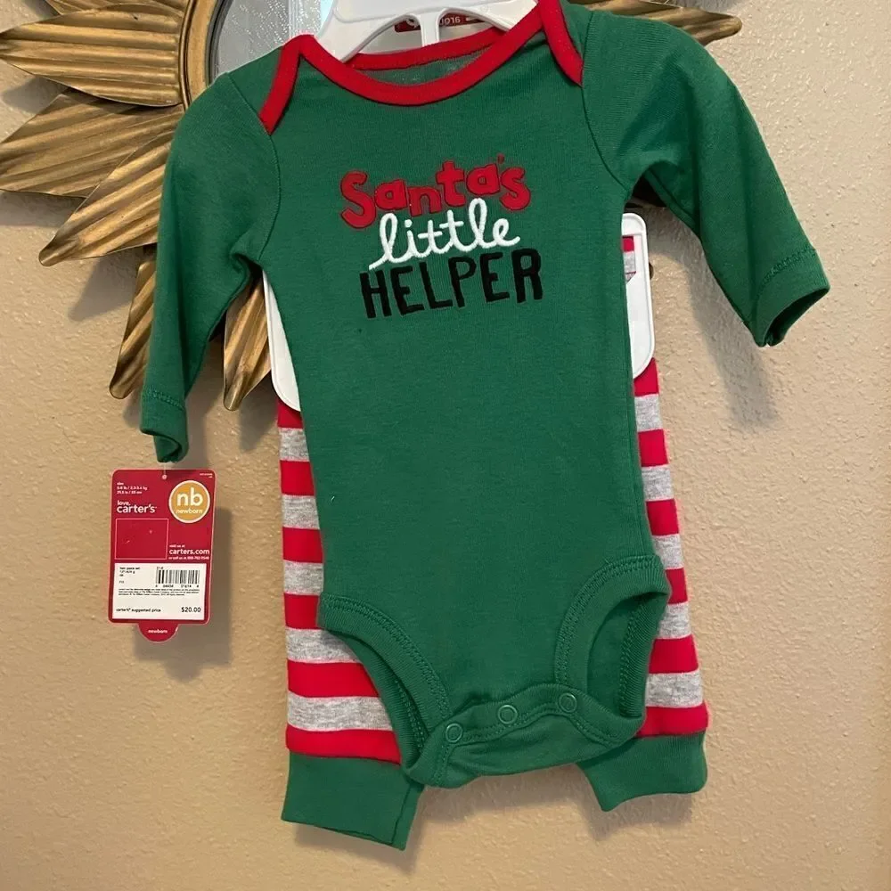 Carter’s Vintage Side Santa’s Helper NB Embroidered Two Piece Outfit